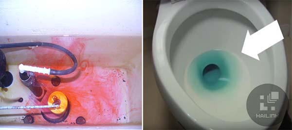 Nhỏ vài giọt dung dịch phẩm màu vào bể chứa nước