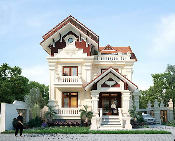 Thiết kế nhà đẹp 2 tầng mái thái phong cách tân cổ điển